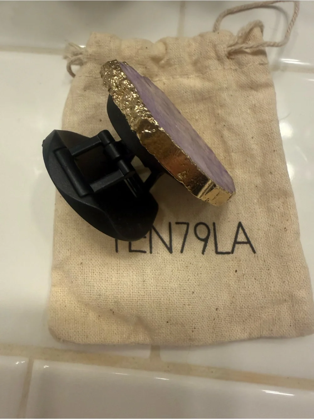 Popsocket - TEN79LA Purple Amethyst Geode Slice with Gold Edge